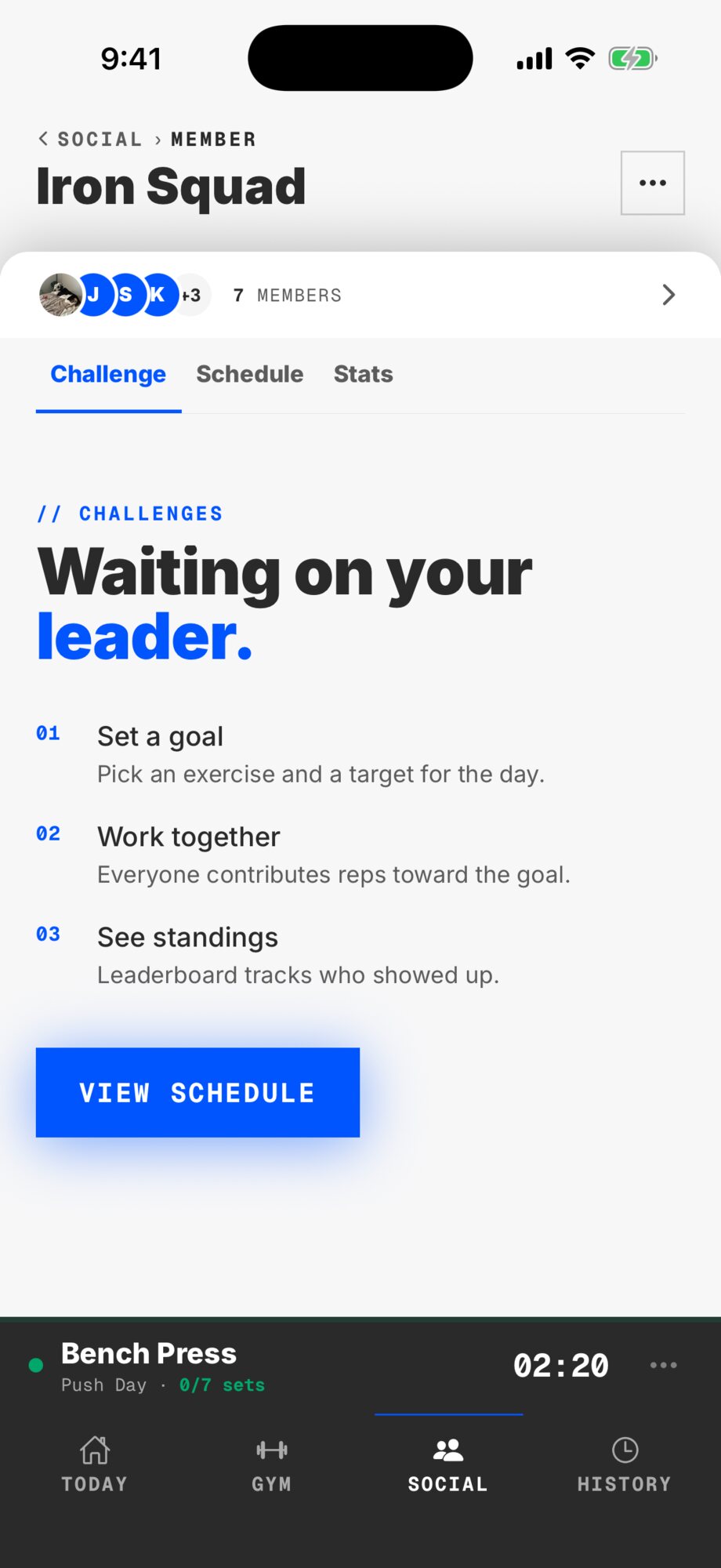 A team challenge with the live leaderboard mid-week